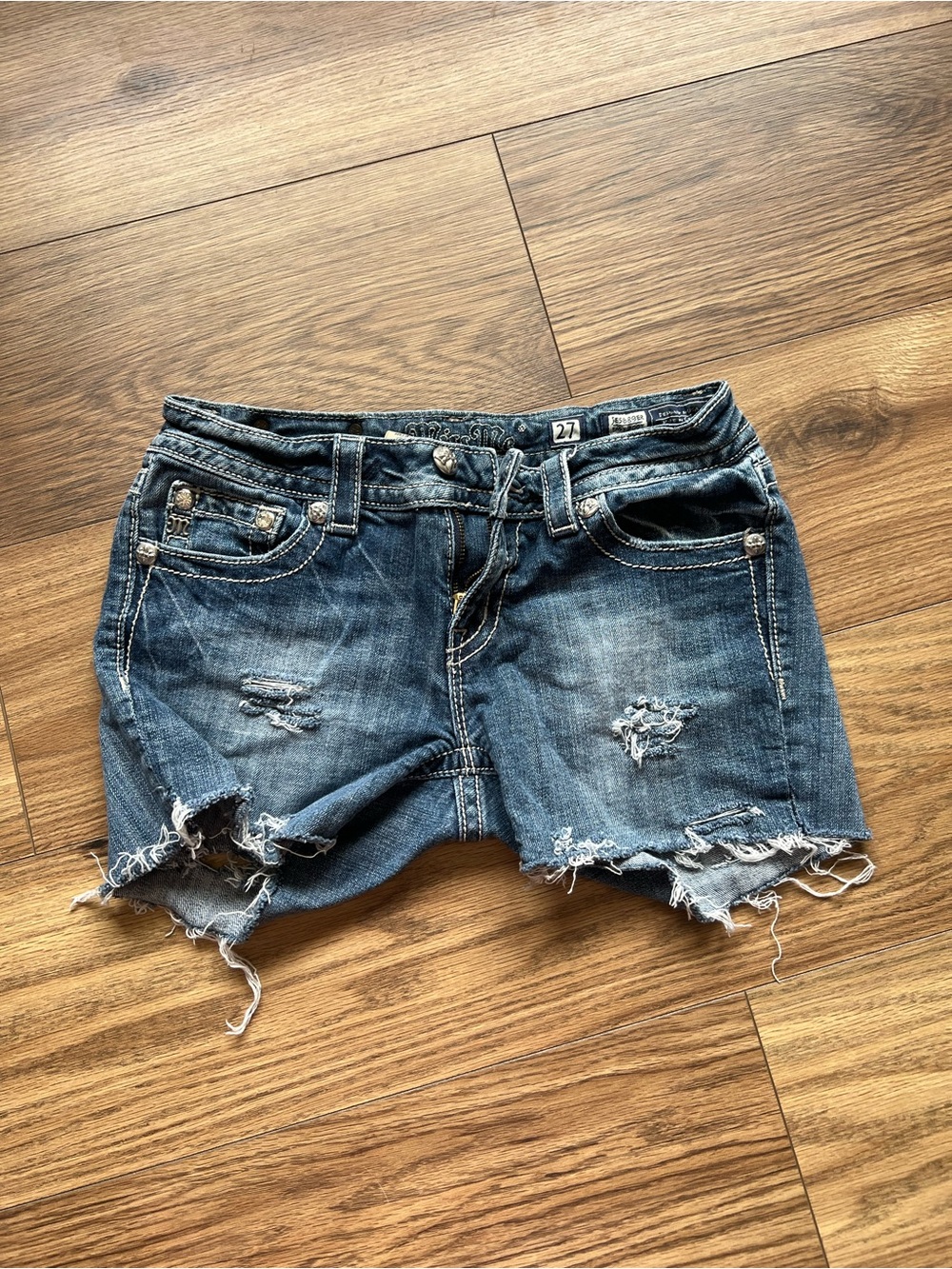 Miss Me Y2K Angel Wing Distressed Cutoff Denim Shorts Bling Pockets
